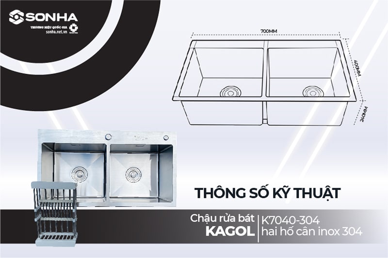 Thông số kỹ thuật Kagol K7040-304 hai hố cân 