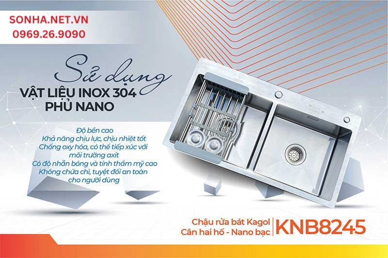 5 ưu điểm nổi bật chậu Kagol KNB8245 từ inox 304 ph&ugrave; nano