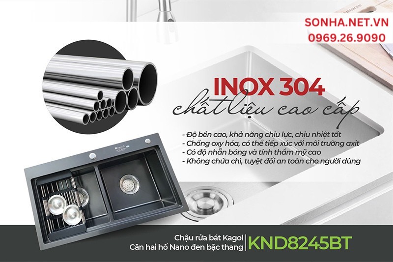 Kagol KND8245BT làm từ inox 304 nên rất bền đẹp, an toàn sức khoẻ người dùng