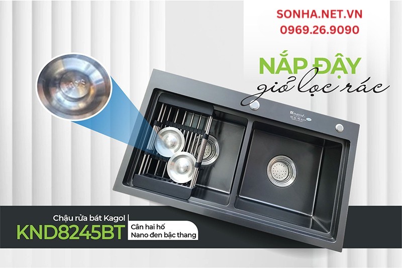 Nắp đậy giỏ lọc rác Kagol KND8245BT ngăn ngừa rò rỉ nước