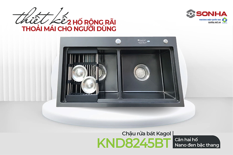 Chậu Kagol KND8245BT thiết kế 2 hố rộng rãi