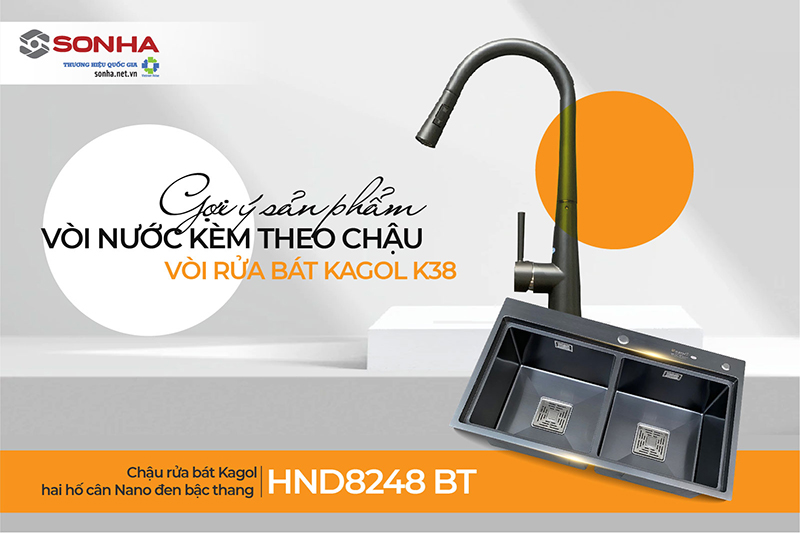 Bộ đôi chậu, vòi Kagol HND8248-BT và K38