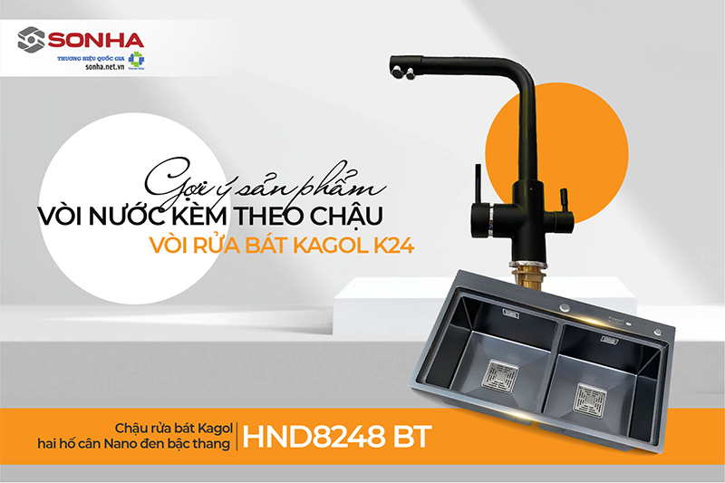 Chậu Kagol HND8248-BT lắp cùng vòi Kagol K24