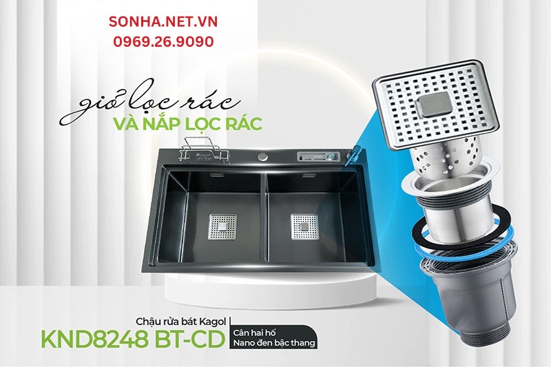 Giỏ và nắp lọc rác Kagol KND8248 BT-CD hạn chế tình trạng tắc ống nước