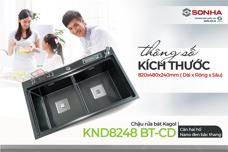 Kích thước chậu rửa bát Kagol KND8248 BT-CD 