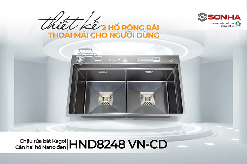 Chậu Kagol HND8248 VN-CD thiết kế 2 hố rộng