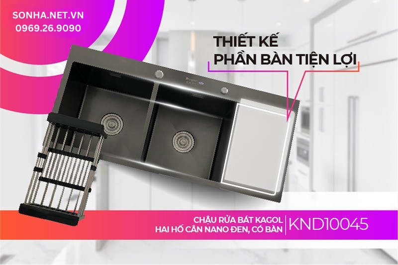 Chậu Kagol KND10045 cân nano đen có bàn thiết kế hiện đại, tối ưu công năng sử dụng