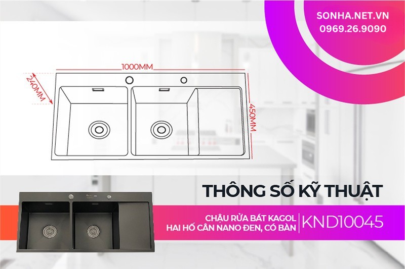 Kích thước KND10045 rộng phù hợp nhu cầu sử dụng nhiều, gia đình đông người