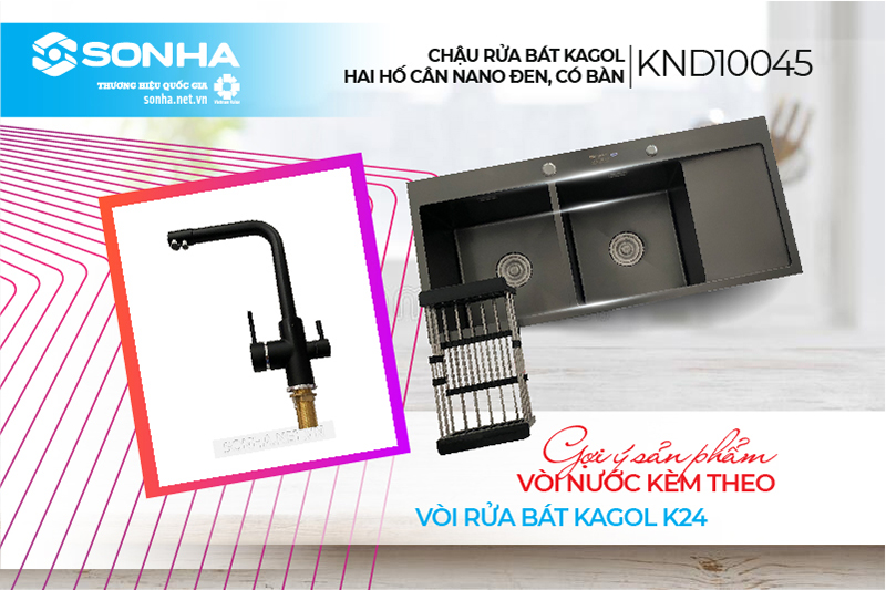 Vòi rửa bát Kagol K24 đi kèm chậu Kagol KND10045 