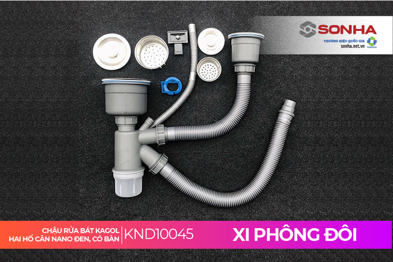 Xi phông chậu Kagol KND10045 hai hố cân nano đen