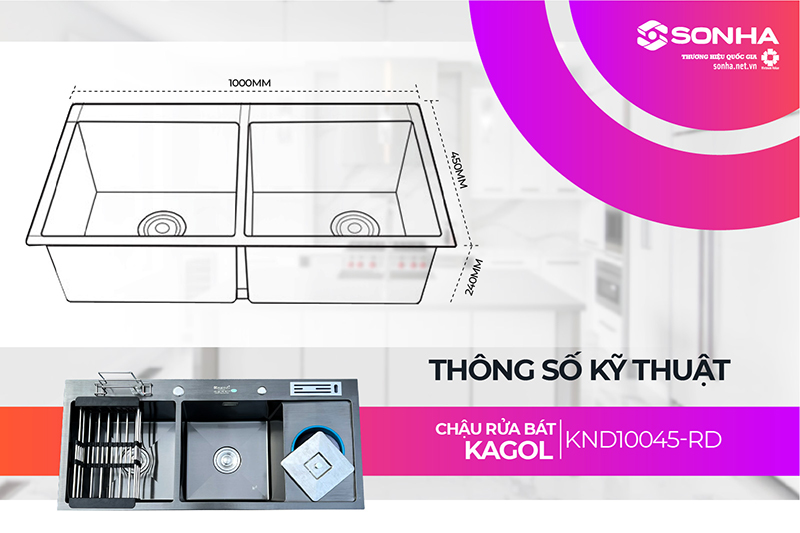 Kích thước chậu Kagol KND10045-RD 