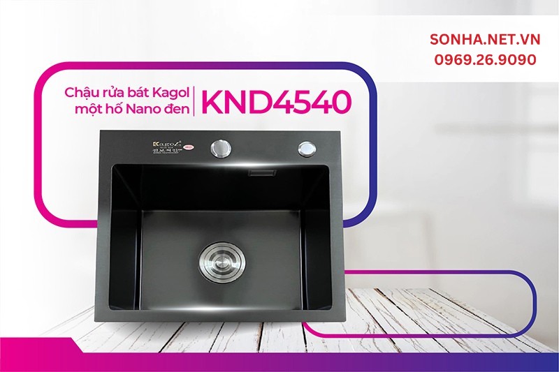Chậu rửa bát Kagol KND4540 một hố nano đen thiết kế nhỏ gọn, tiện ích sử dụng