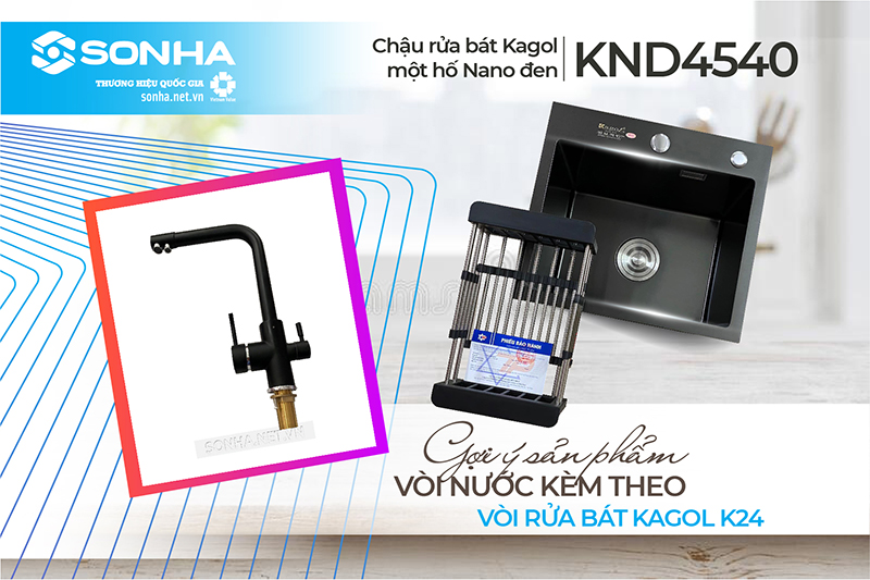 Vòi rửa bát Kagol K24 đi kèm chậu Kagol KND4540