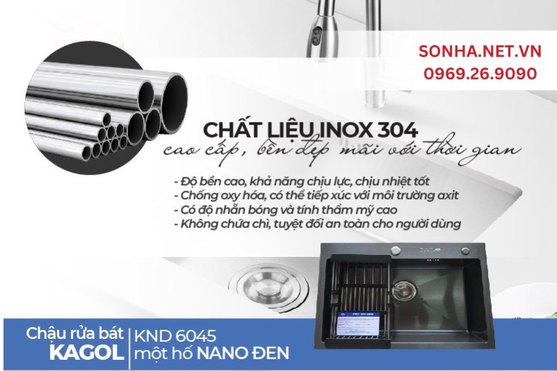 Chậu Kagol KND6045 làm từ inox 304 nên rất được ưa chuộng hiện nay
