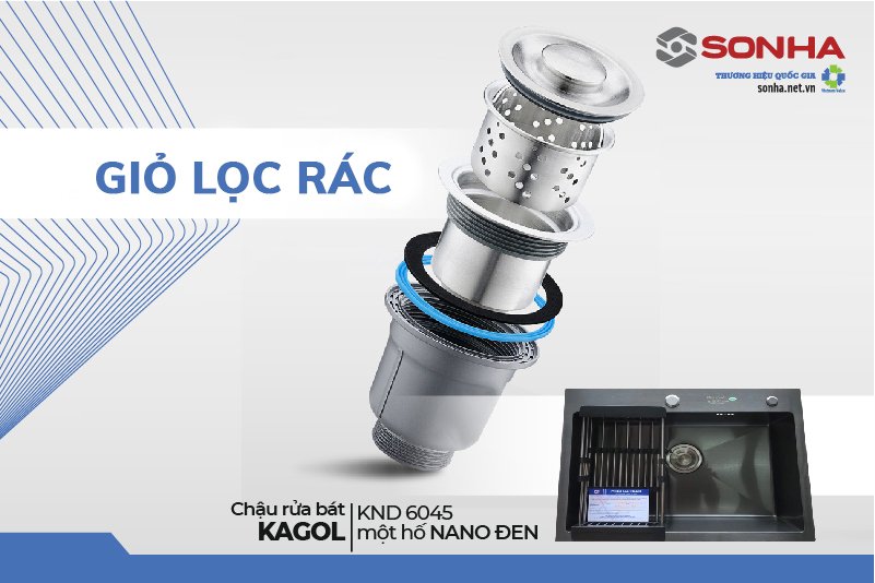 Giỏ lọc rác Kagol KND6045 một hố nano đen