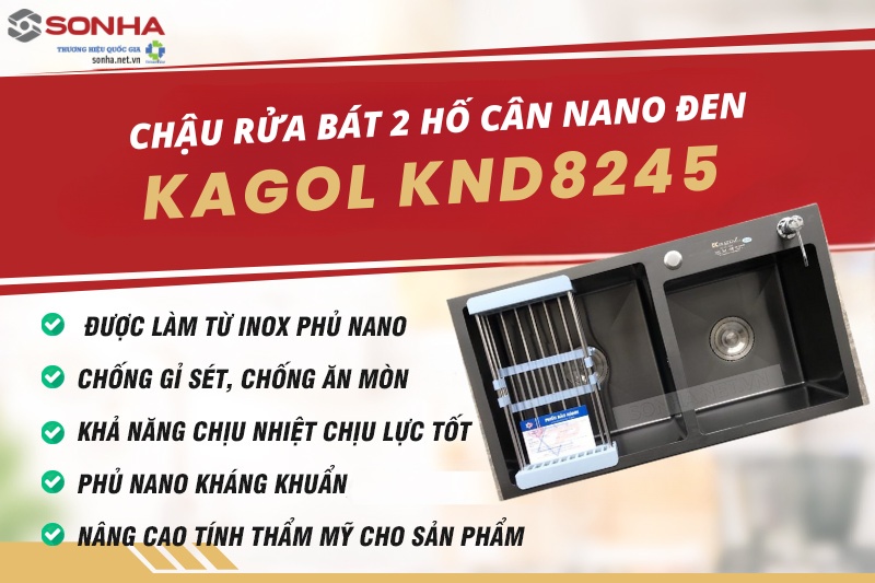 Ưu điểm về chất liệu của chậu rửa bát 2 hố cân Kagol KND8245 nano đen