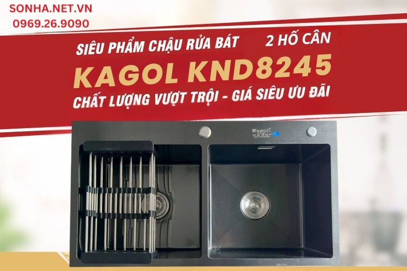 Siêu phẩm bồn rửa chén 2 hố cân Kagol KND8245 phủ nano đen