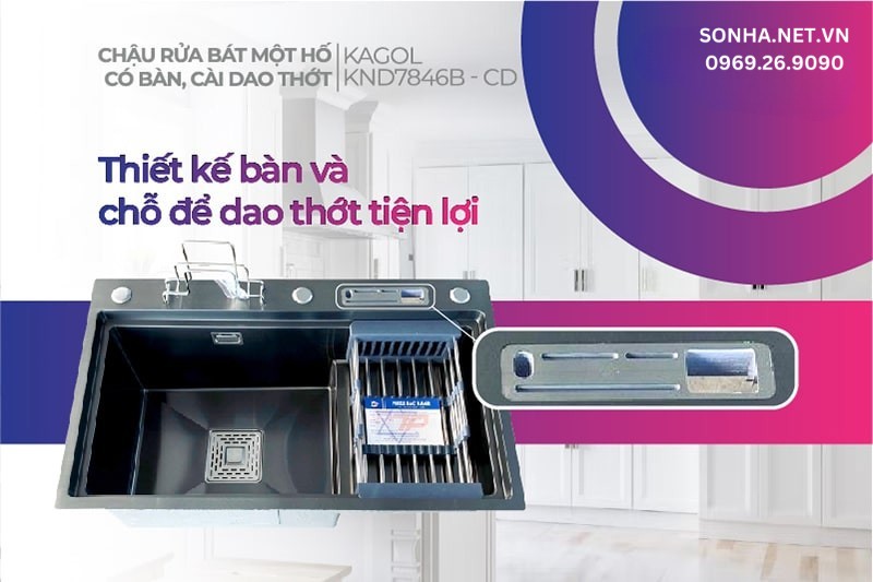 Chậu rửa Kagol KND7846B-CD có chỗ để dao tiện lợi