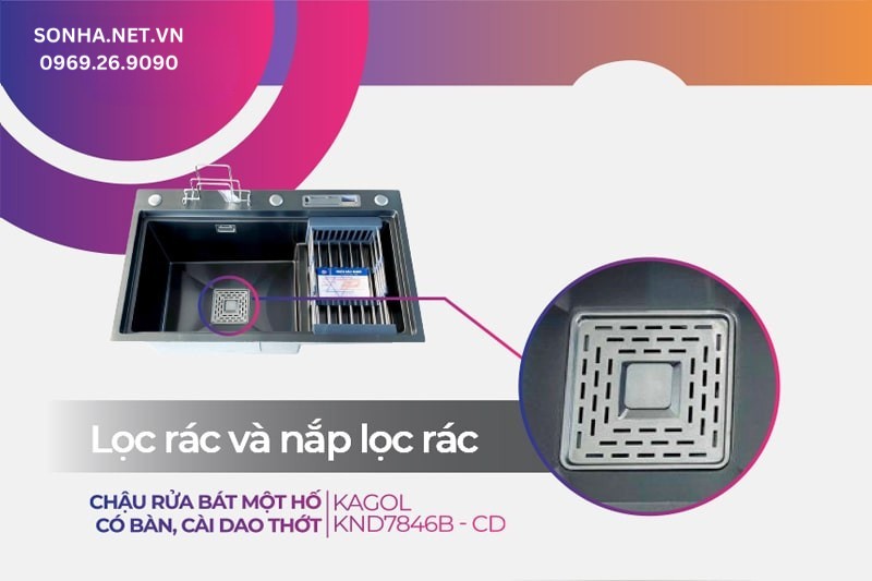 Lọc rác chậu Kagol KND7846B-CD thiết kế tinh tế nên có thể lọc được rác dù nhỏ nhất