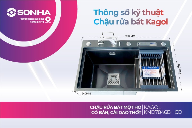 Kích thước chậu rửa Kagol KND7846B-CD