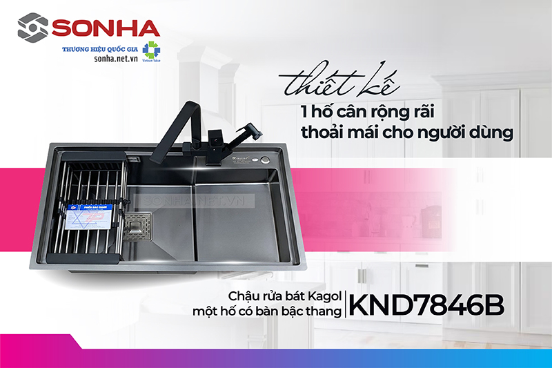 Chậu rửa bát Kagol KND7846B với thiết kế 1 ngăn lớn