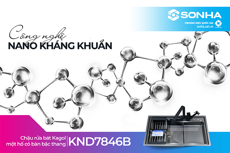 Công nghệ nano kháng khuẩn bồn rửa chén 1 ngăn lớn Kagol KND7846B 