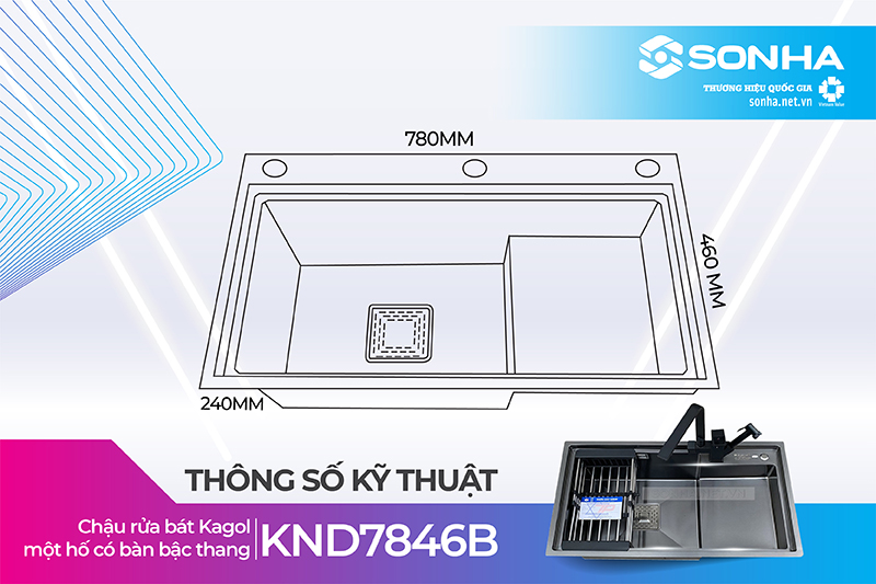 Kích thước chậu rửa bát Kagol KND7846B