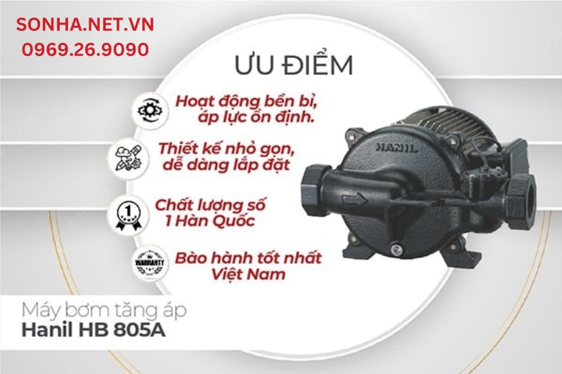 4 ưu điểm máy bơm tăng áp điện tử Hanil HB 805A (600w)