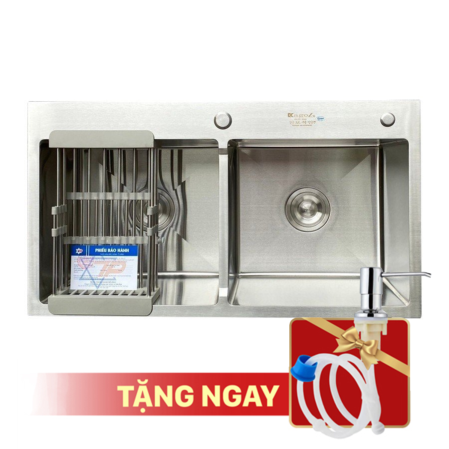 Chậu rửa bát KAGOL K8850-304 Cân hai hố cân inox 304 (880x500x240 mm)