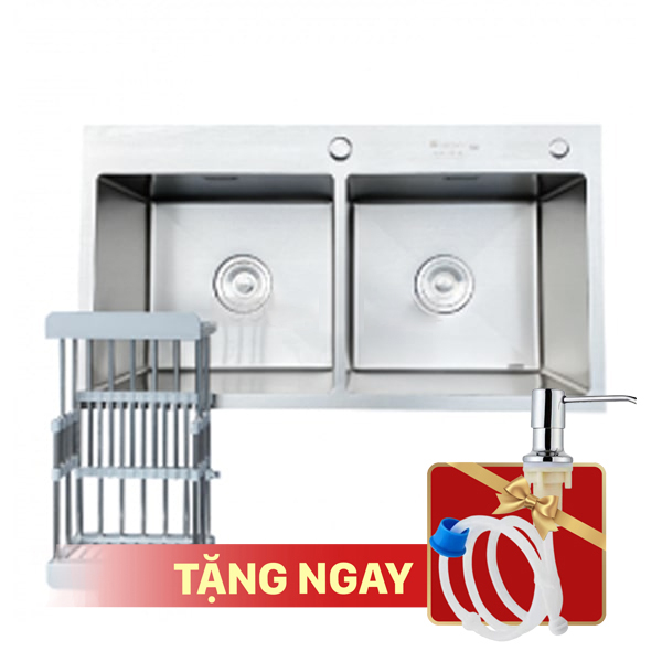 Chậu Rửa Bát Kagol K7843-304 Cân Hai Hố Cân Inox 304 (780x430x240 mm)