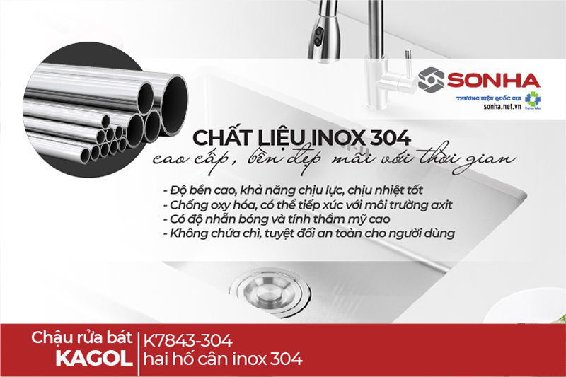 Chậu rửa chén Kagol K7843-304 cân làm từ inox 304