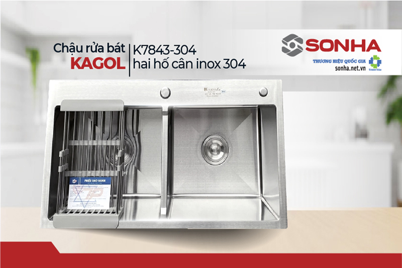 Chậu rửa bát Kagol K7843-304 cân inox 304