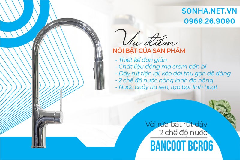5 ưu điểm vòi rửa bát nóng lạnh dây rút Bancoot BCR06 ưa chuộng