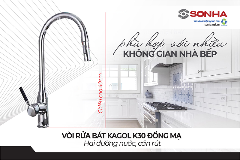 Kích thước vòi rửa bát Kagol K30