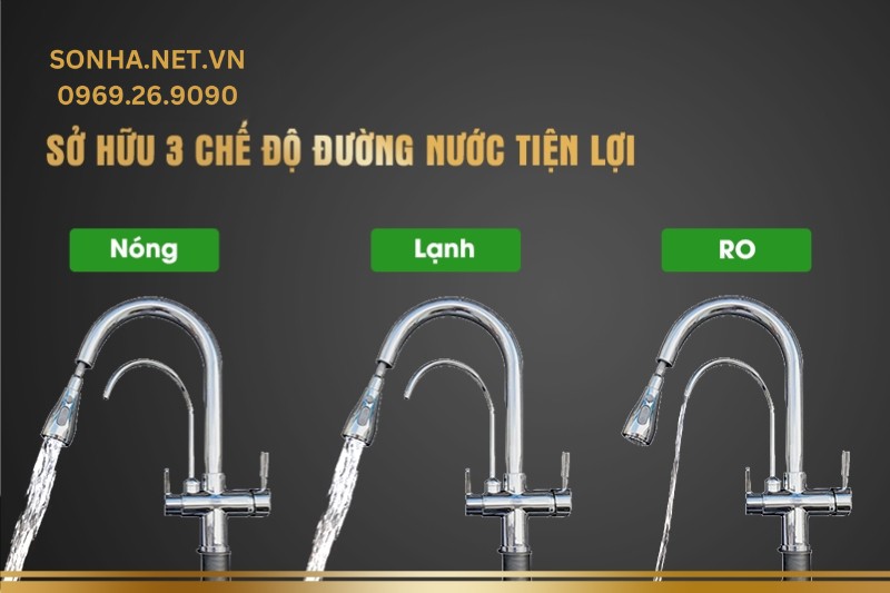 3 chế độ đường nước n&oacute;ng - lạnh - RO ti&ecirc;̣n lợi