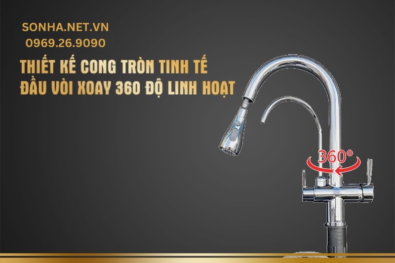 Thiết kế cần cong tr&ograve;n đầy tinh tế, đ&acirc;̀u vòi xoay 360&deg;