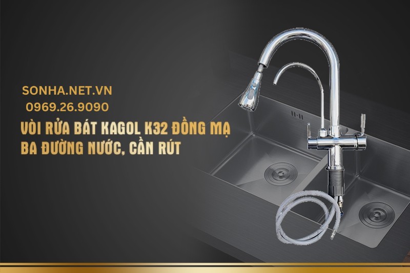 V&ograve;i rửa b&aacute;t Kagol K32 đồng mạ ba đường nước, cần r&uacute;t