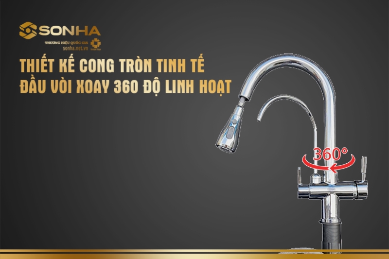 Thiết kế cần cong tròn đầy tinh tế, đầu vòi xoay 360°