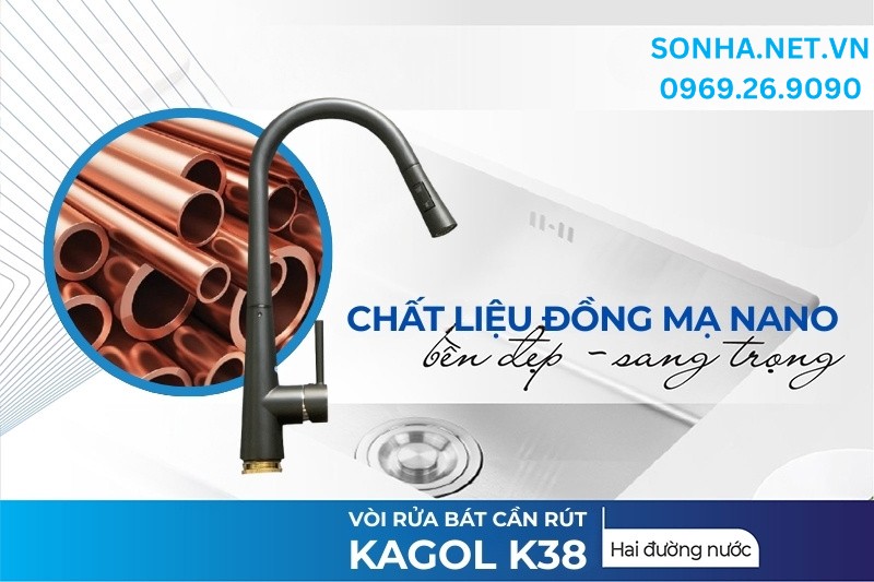 V&ograve;i rửa b&aacute;t Kagol K38 được chế tạo từ đồng phủ nano đen chất lượng cao
