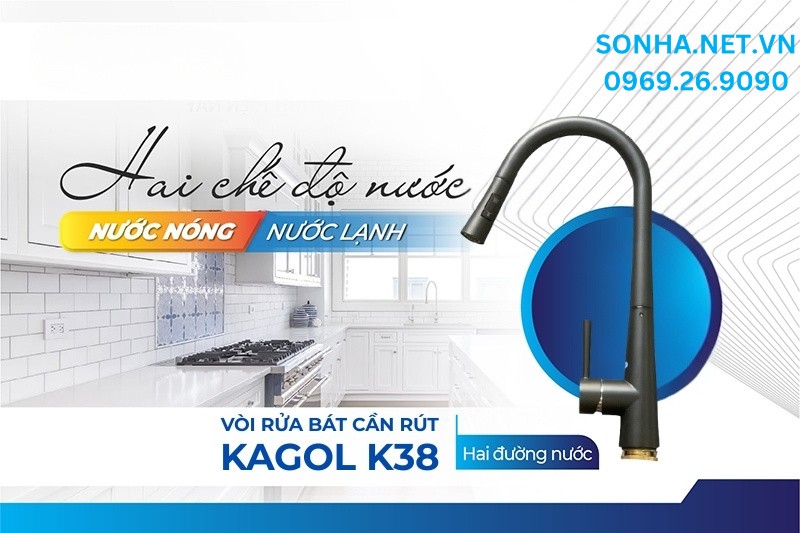 V&ograve;i rửa ch&eacute;n b&aacute;t Kagol K38 c&oacute; thiết kế 2 đường nước n&oacute;ng lạnh