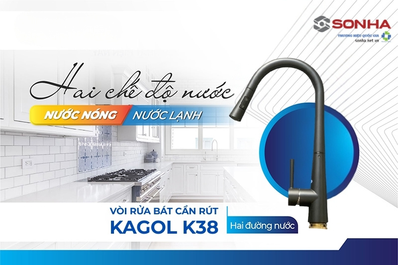 Vòi rửa chén bát Kagol K38 có thiết kế 2 đường nước nóng lạnh