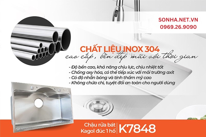 Kagol K7848 l&agrave;m từ inox 304, ưu điểm tuyệt vời để người d&ugrave;ng ưa ti&ecirc;n lựa chọn 