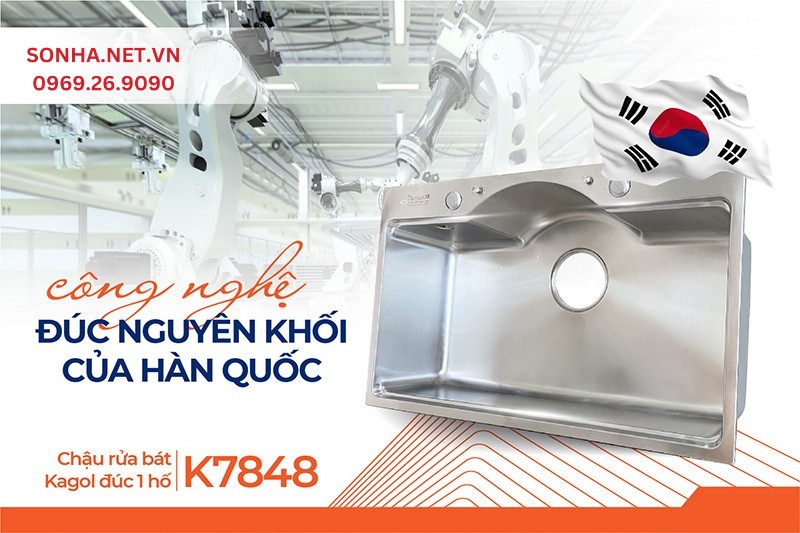 C&ocirc;ng nghệ đ&uacute;c nguy&ecirc;n khối Kagol K7848 tạo n&ecirc;n n&eacute;t thẩm mỹ, hiện đại trong căn bếp