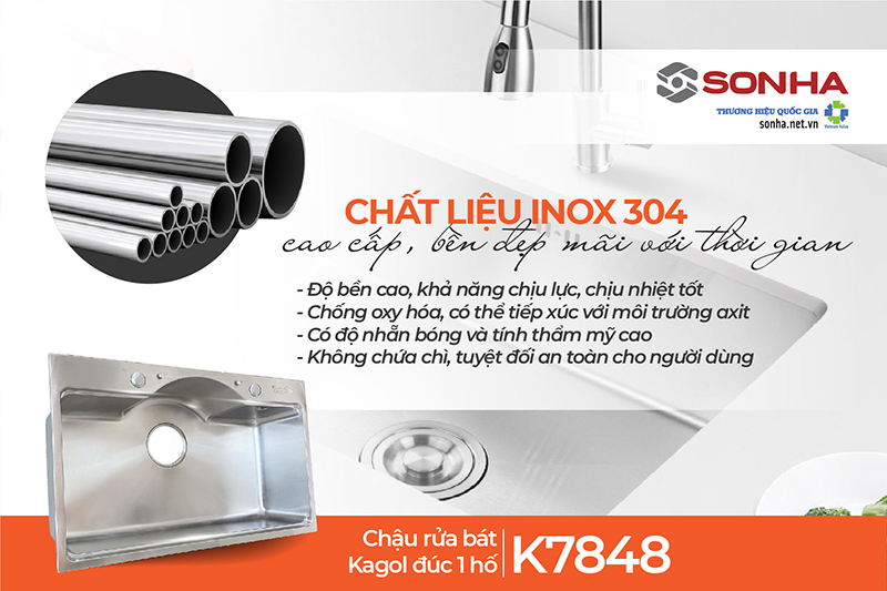 Chậu  rửa bát Kagol K7848 làm từ inox 304