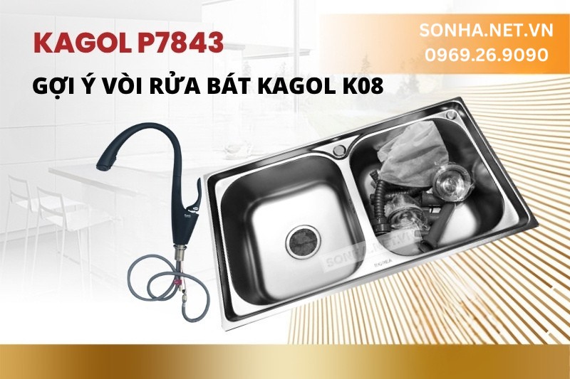 Combo vòi rửa bát Kagol K08 và chậu rửa bát P7843