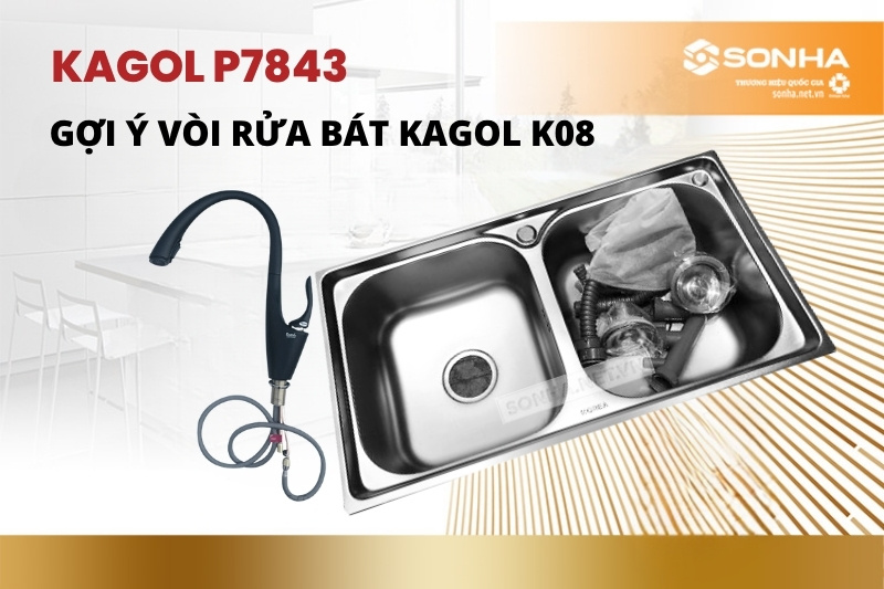 Combo vòi rửa bát Kagol K08 và chậu rửa bát P7843