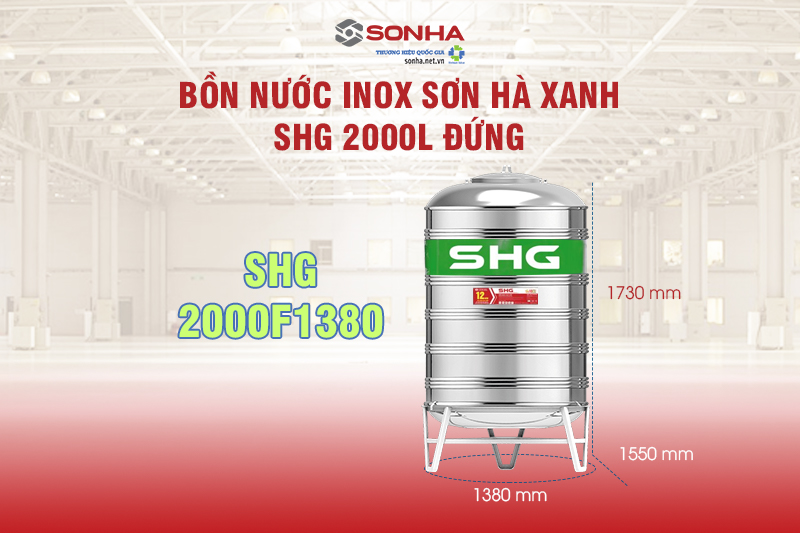 Thông số Bồn nước Inox Sơn Hà Xanh SHG 2500L đứng - SHG2500F1380