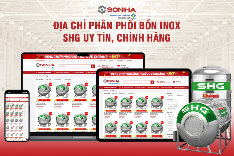 Địa chỉ mua Bồn nước Inox Sơn Hà Xanh SHG 1000L Ngang