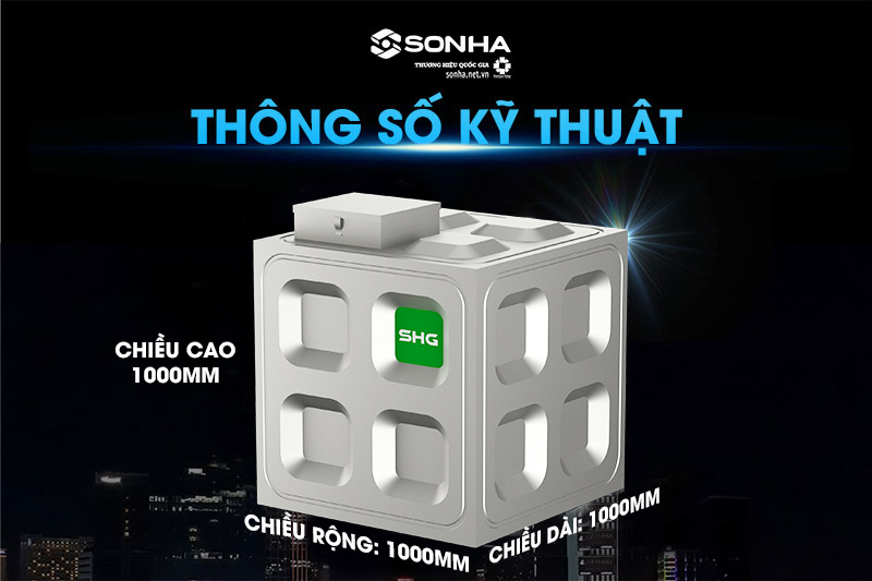 Thông số kỹ thuật bể ngầm inox Sơn Hà Xanh SHG 1000l