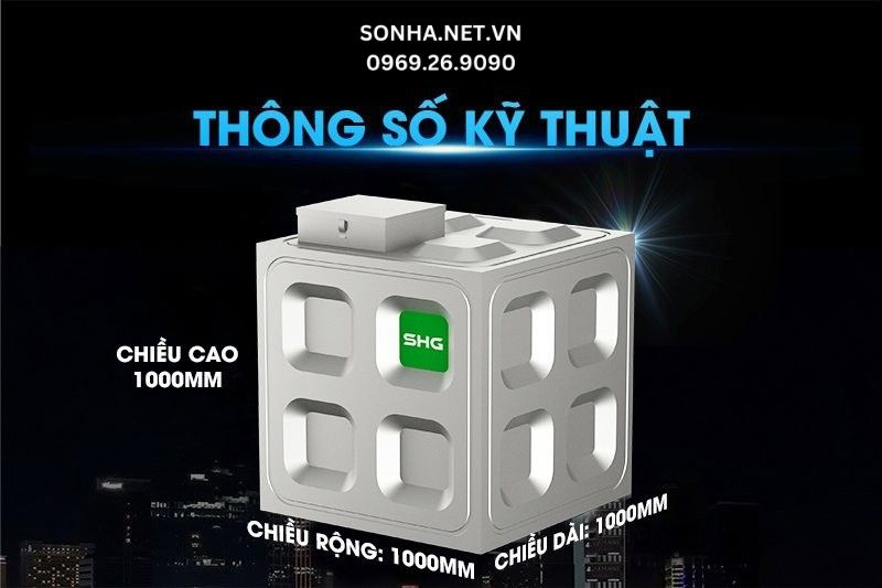 Thông số kỹ thuật bể ngầm inox Sơn Hà Xanh SHG 1000l